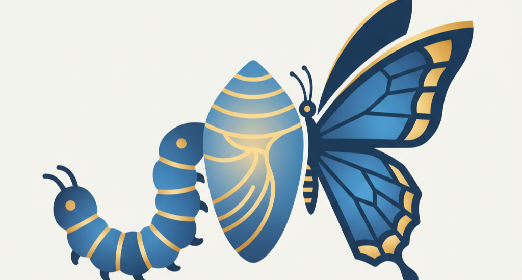 Caterpillar transforming into a butterfly representing Step Zero Transformations